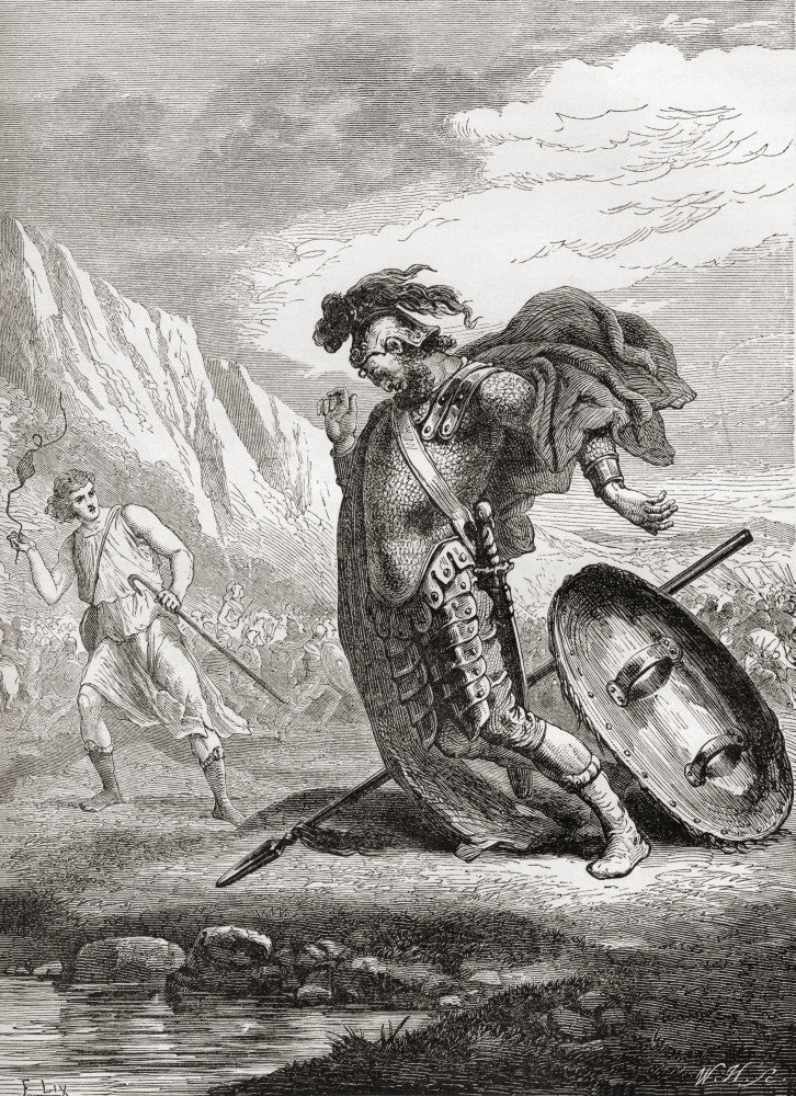 David and Goliath Fine Art Print from the Children's Bible by Ken Welsh