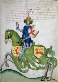 Knight in Blue Tunic on Green Horse Fine Art Print - Capodilista Codex
