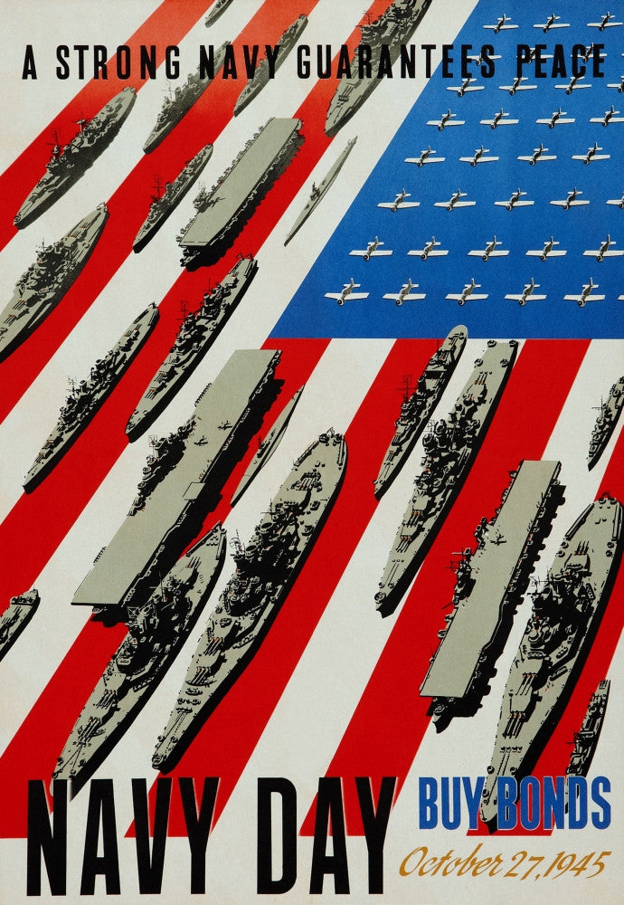 Navy Day 1945 Propaganda Poster Print - A Strong Navy Guarantees Peace