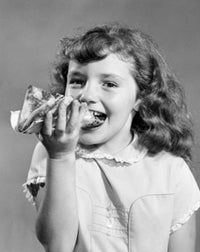 Portrait of Girl Enjoying Pizza Fine Art Print