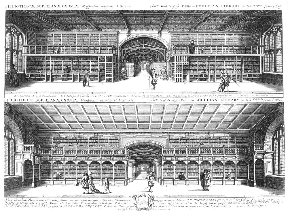 Bodleian Library Interior Copper Engraving Print by David Loggan