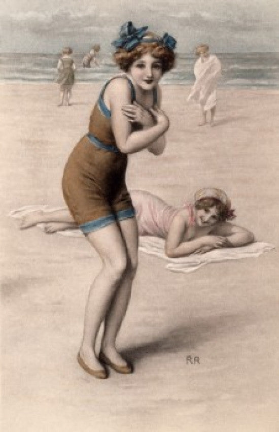 Women on the Beach Nostalgia Cards Fine Art Print
