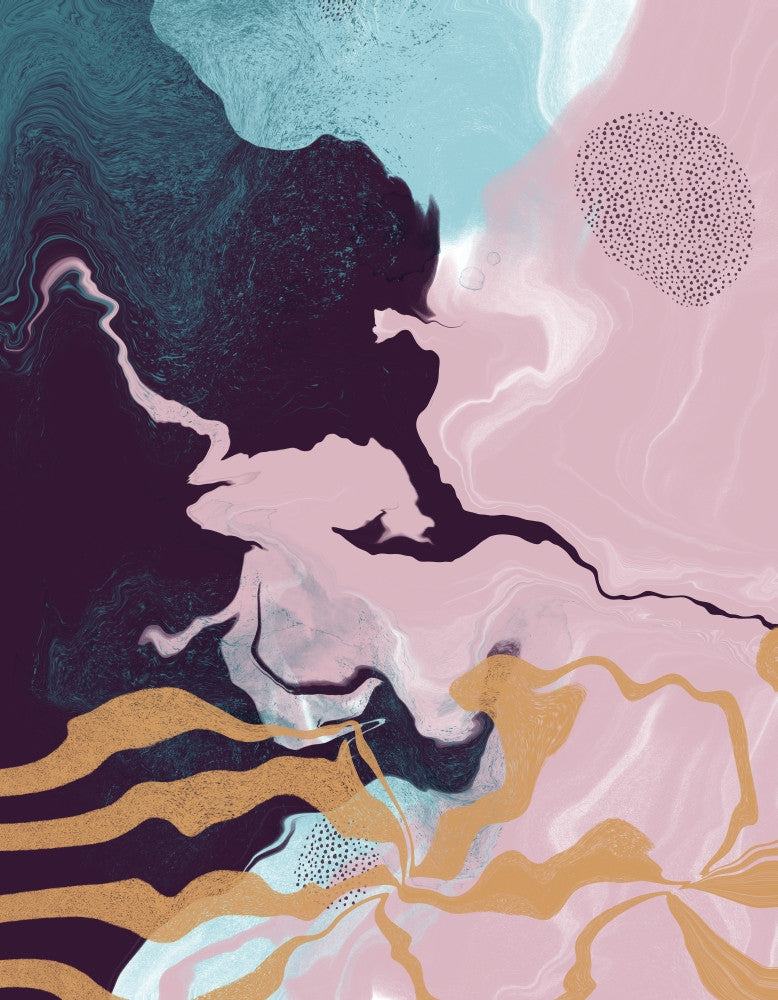 Abstract Liquid Artwork in Gold, Teal, Pink, and Purple Poster Print by Daniel Sicolo