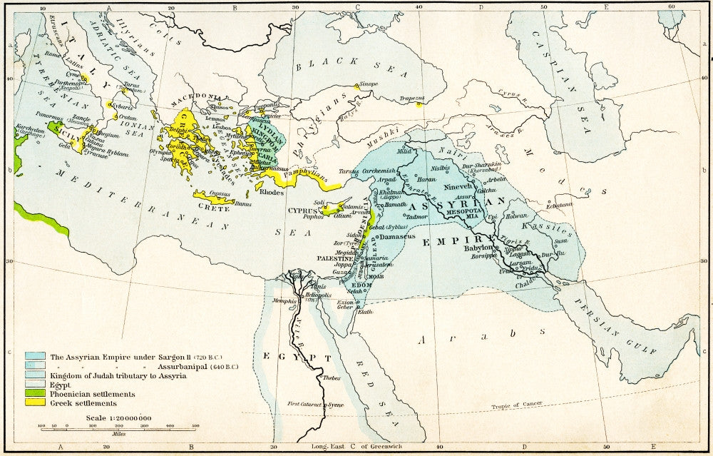 Historical Map of the Assyrian Empire and Eastern Mediterranean (750-625 B.C.) by Ken Welsh