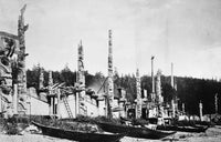 Haida Village Fine Art Print - Totem Poles & Canoes by George M. Dawson