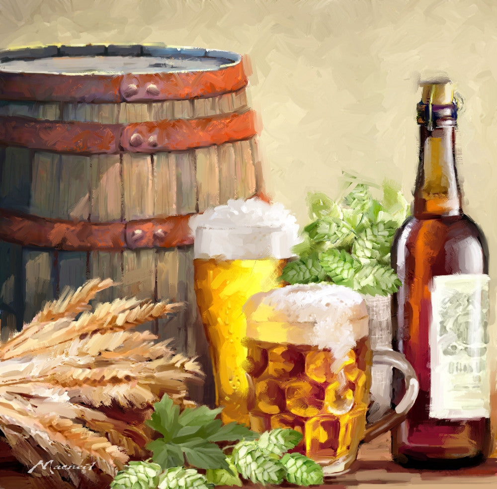 Beer and Hops Fine Art Print by The Macneil Studio - 12x12