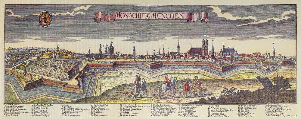 View of Munich, Bavaria and Its Fortifications - Color Engraving Print by Granger Collection