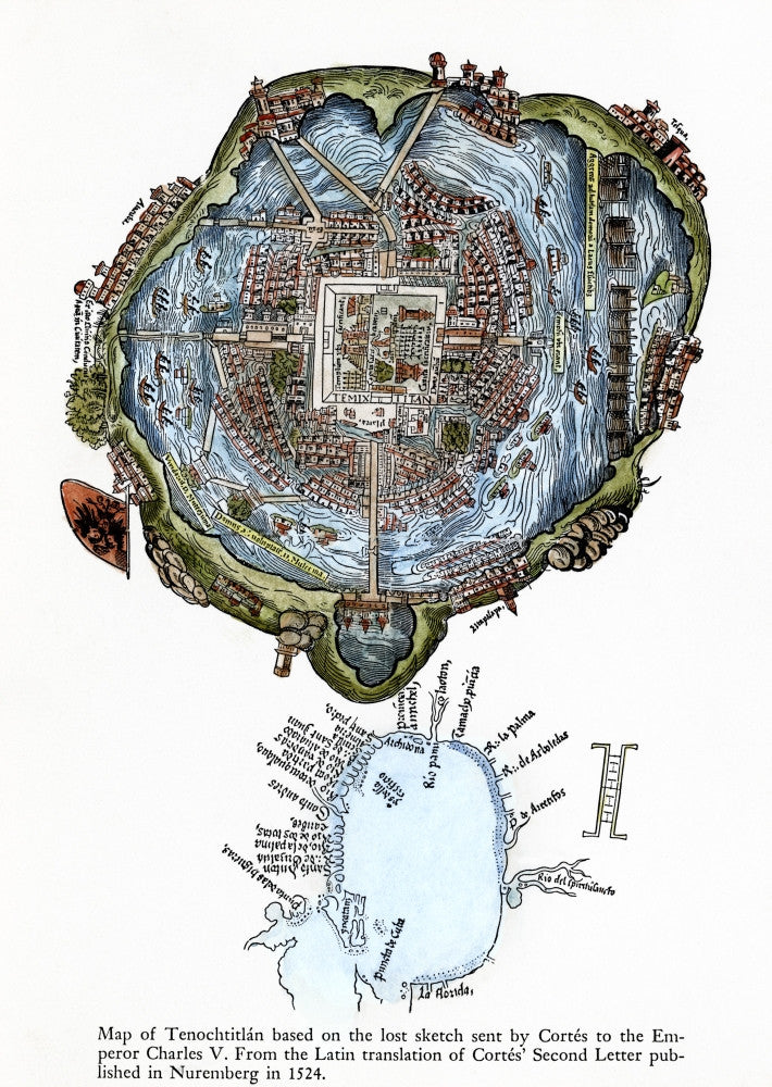 Plan of Tenochtitlan Fine Art Print - Historical Map from 1524