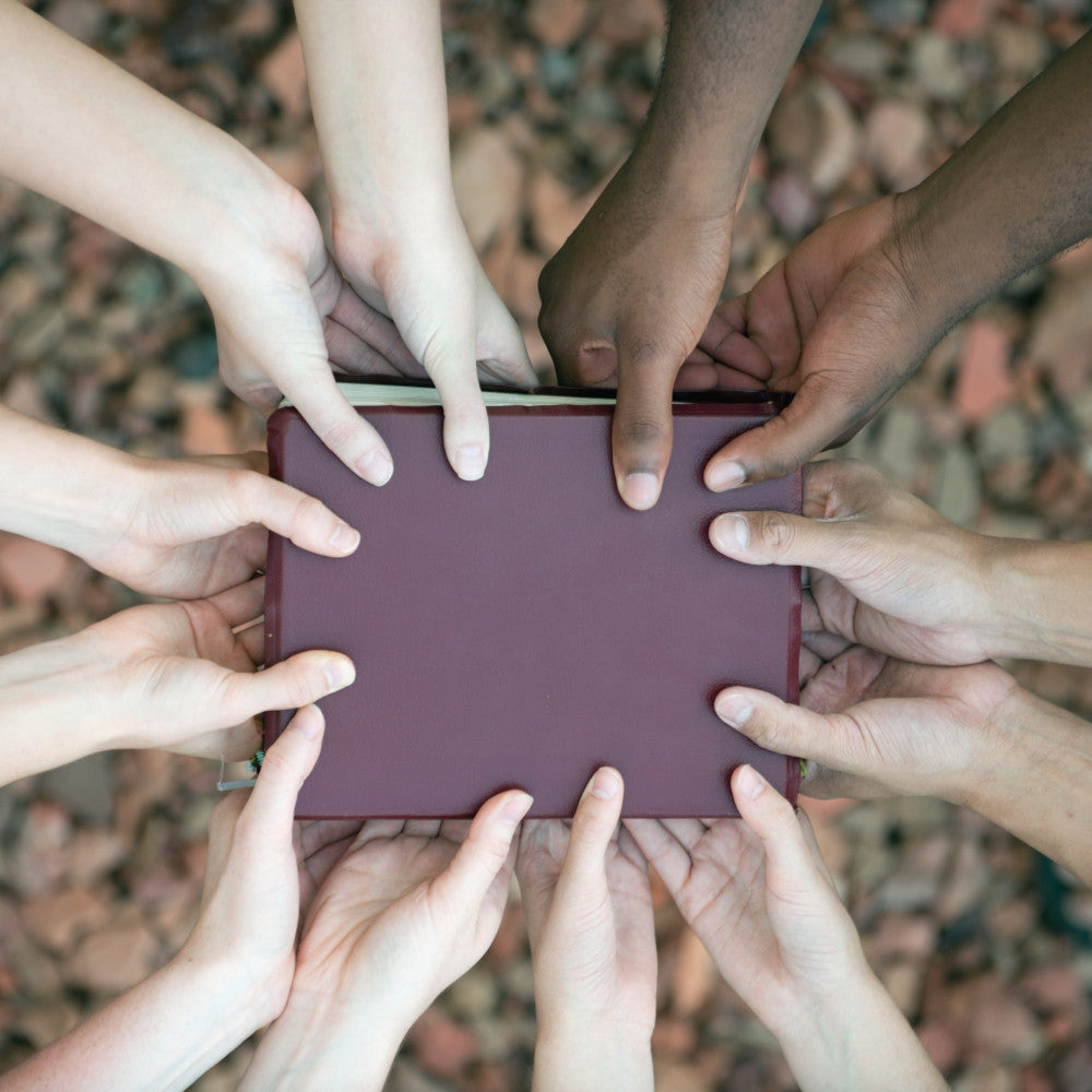 Interracial Hands Holding A Bible Fine Art Print by Design Pics
