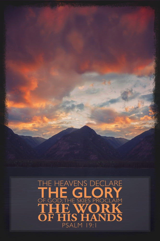 Red Sky Over Rugged Mountains with Psalm 19:1 Fine Art Print by Tim Antoniuk
