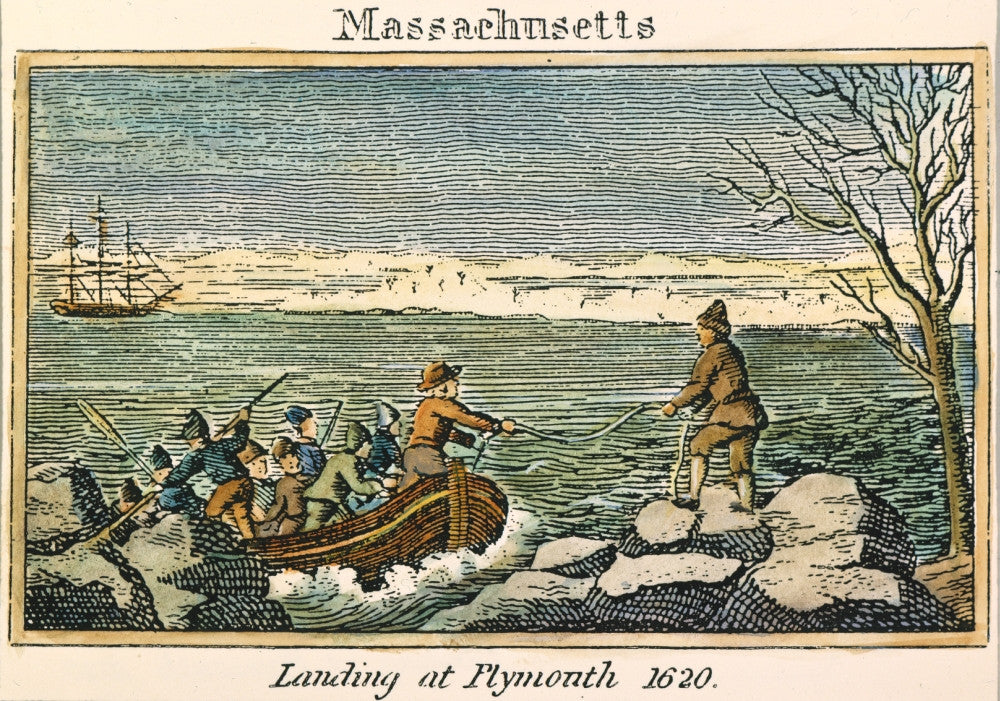 Plymouth Rock Landing Fine Art Print - Colored Engraving (1829)