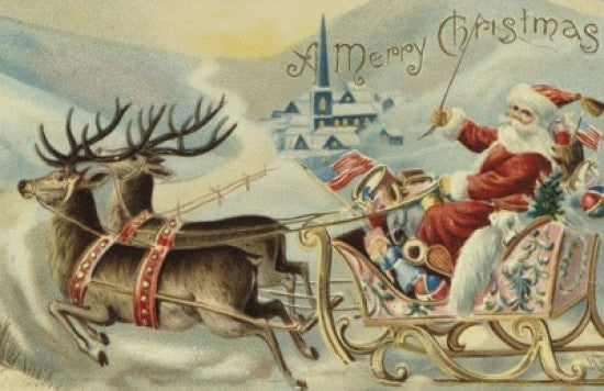 Santa in His Sleigh Nostalgia Cards Illustration Poster Print