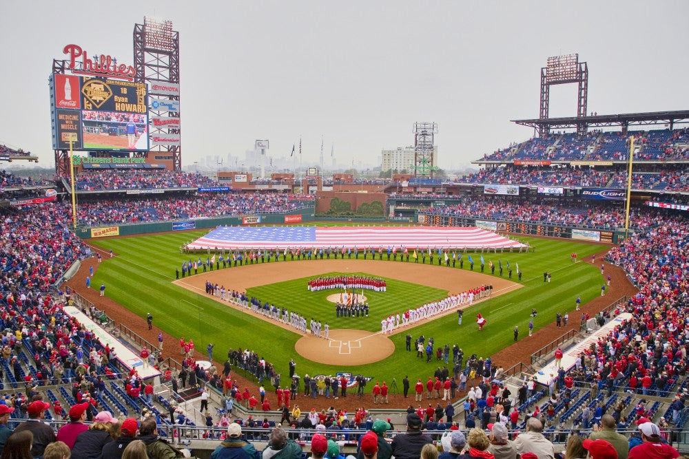 Opening Day Ceremonies Poster Print - American Flag at Citizens Bank Park by Panoramic Images