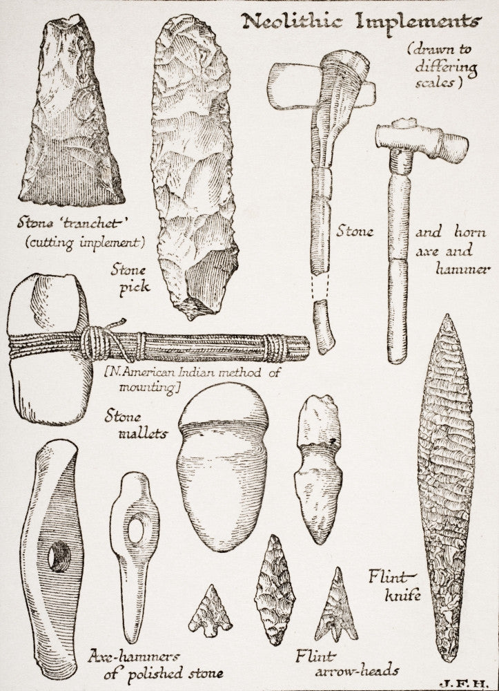 Neolithic Implements Fine Art Print from H.G. Wells' Outline of History
