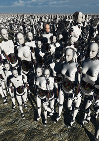 A lone android Fine Art Print in a Crowd of Robots