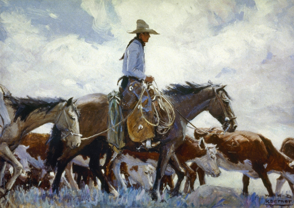Koerner: Cowboy, 1920 - 'Stray Man Heads Home' Fine Art Print by W.H.D. Koener