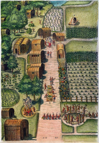 Algonquian Village Fine Art Print - 1590 Engraving by Theodor De Bry