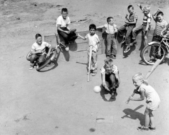 Group of Children Playing Baseball Fine Art Print
