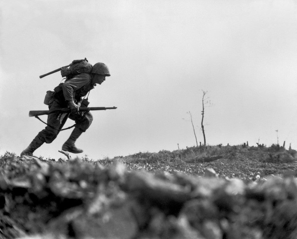 Marine Pfc. Paul E. Ison Under Fire on Okinawa Poster Print