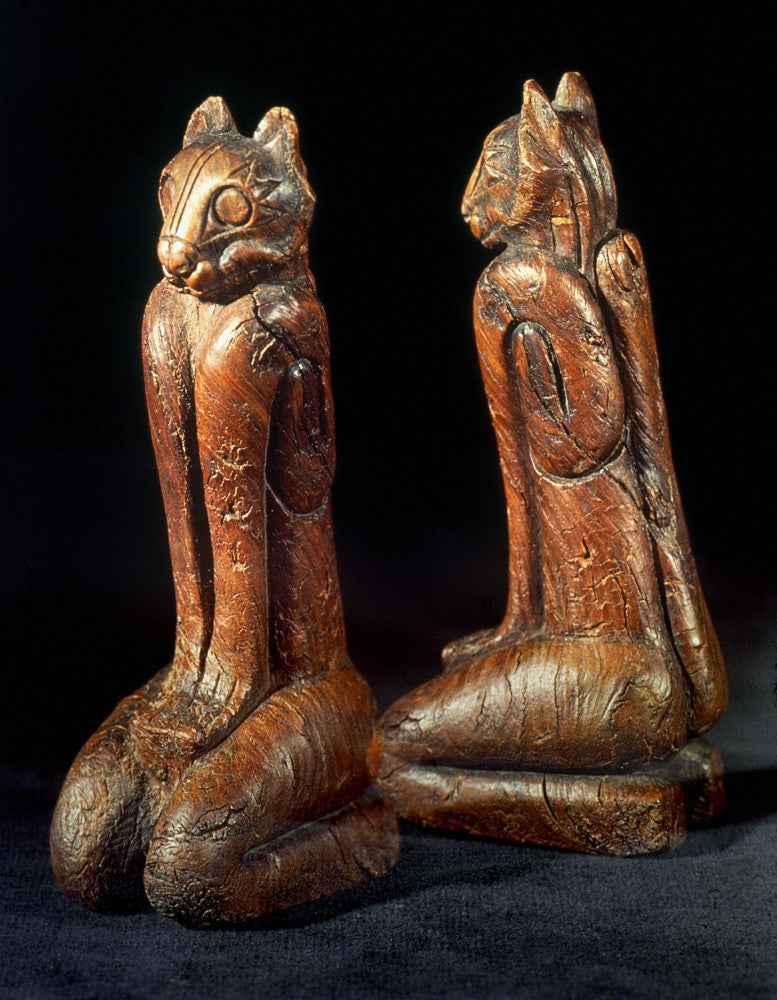 Calusa Carved Wooden Cat Figures Fine Art Print - 1450