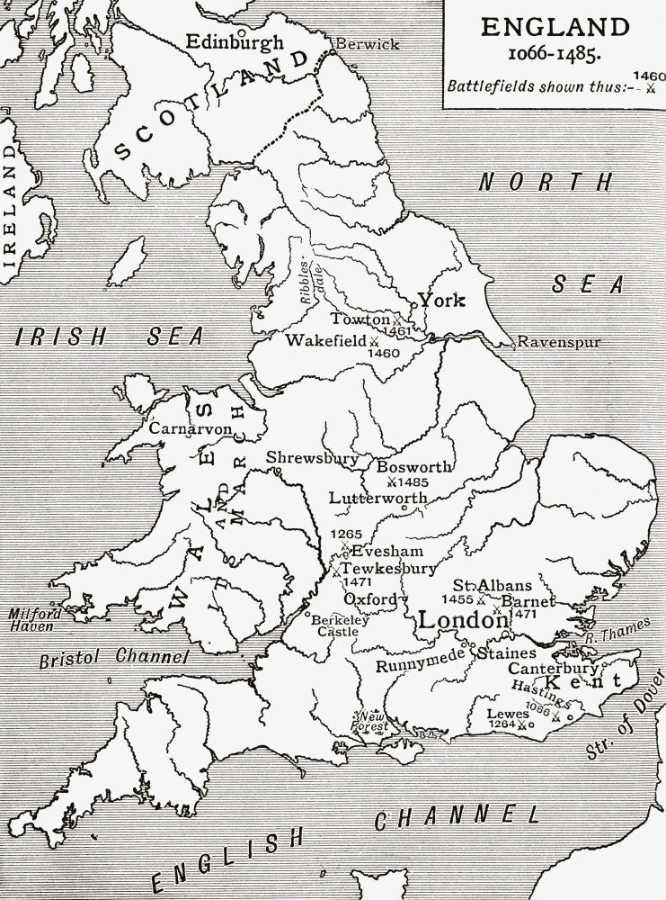 A Map of England 1066 - 1485 Fine Art Print by Hilary Jane Morgan