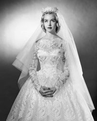 Bride in Wedding Dress with Hands Clasped Fine Art Print