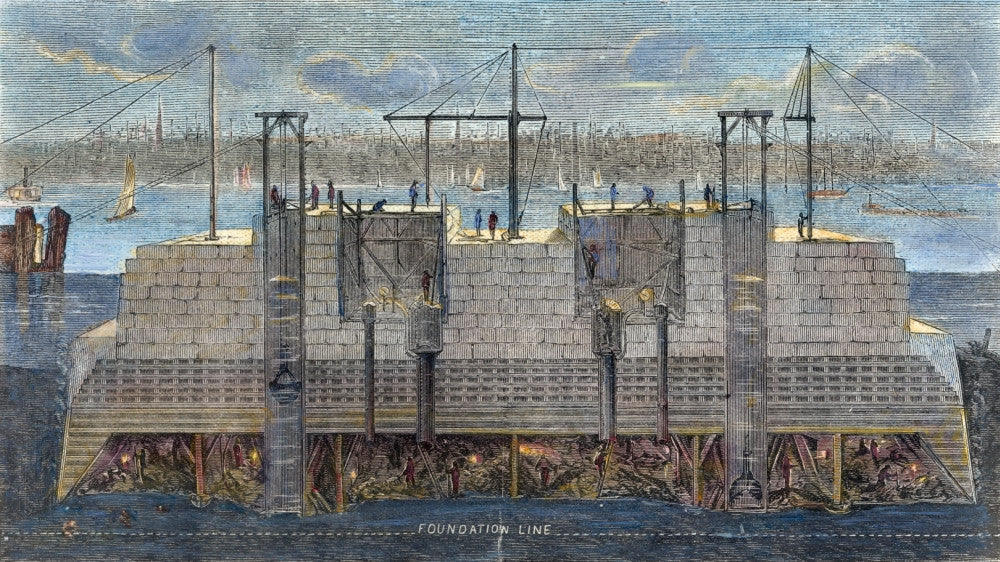 Brooklyn Bridge Sectional View Fine Art Print - 1870 Wood Engraving