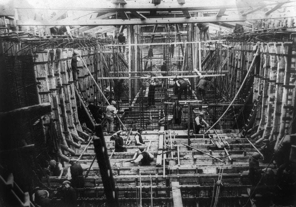 Ship Construction Fine Art Print - Ship Builders Photograph c. 1909-1930