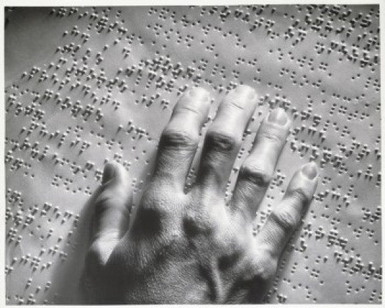 Close-Up of a Blind Person Reading Braille Script Fine Art Print