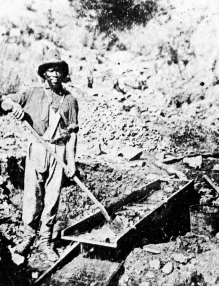 California Gold Rush 1852 Black Miner Prospecting Print by Granger Collection