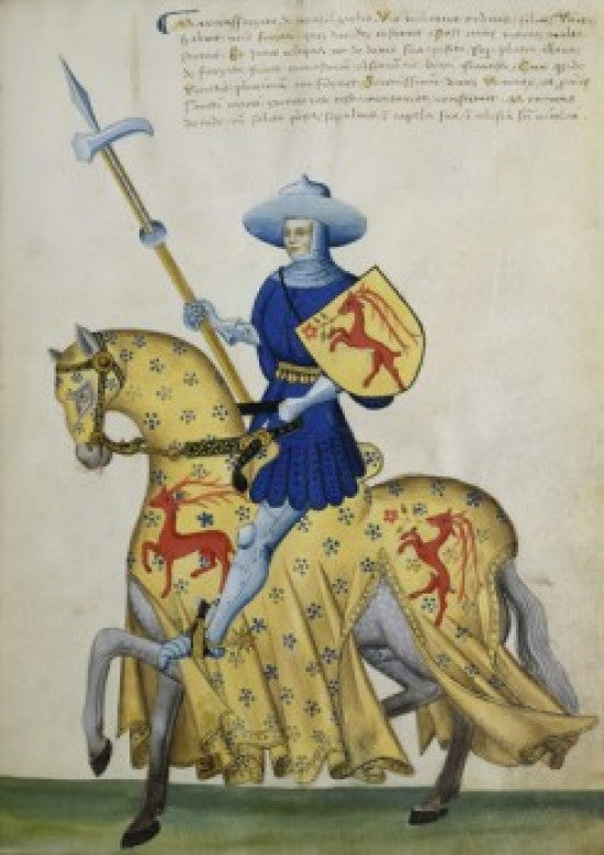 Blue Knight and Yellow Horse Manuscript Illumination Poster Print