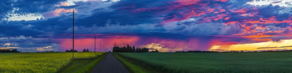 Dramatic Sunset Over Green Farmland and Country Road Fine Art Print by 770 Productions