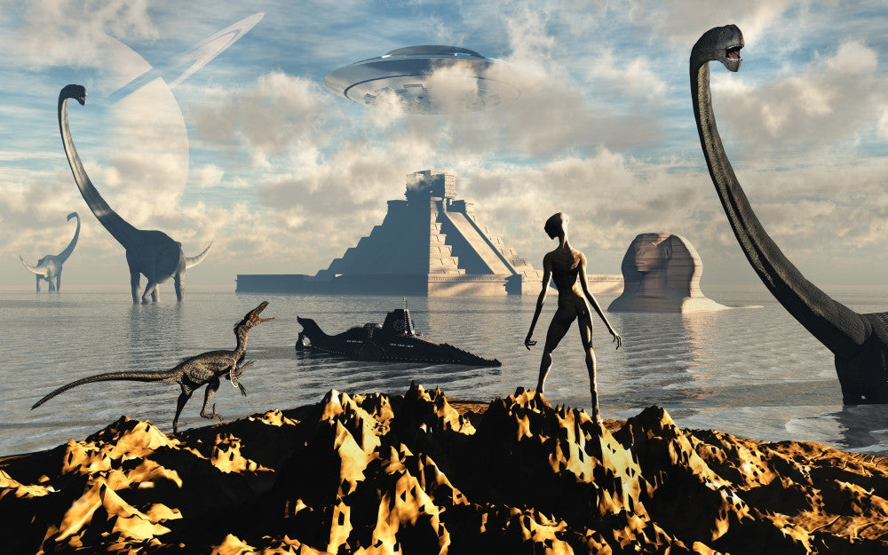 Alien World Reptoid Beings and Dinosaurs Fine Art Print