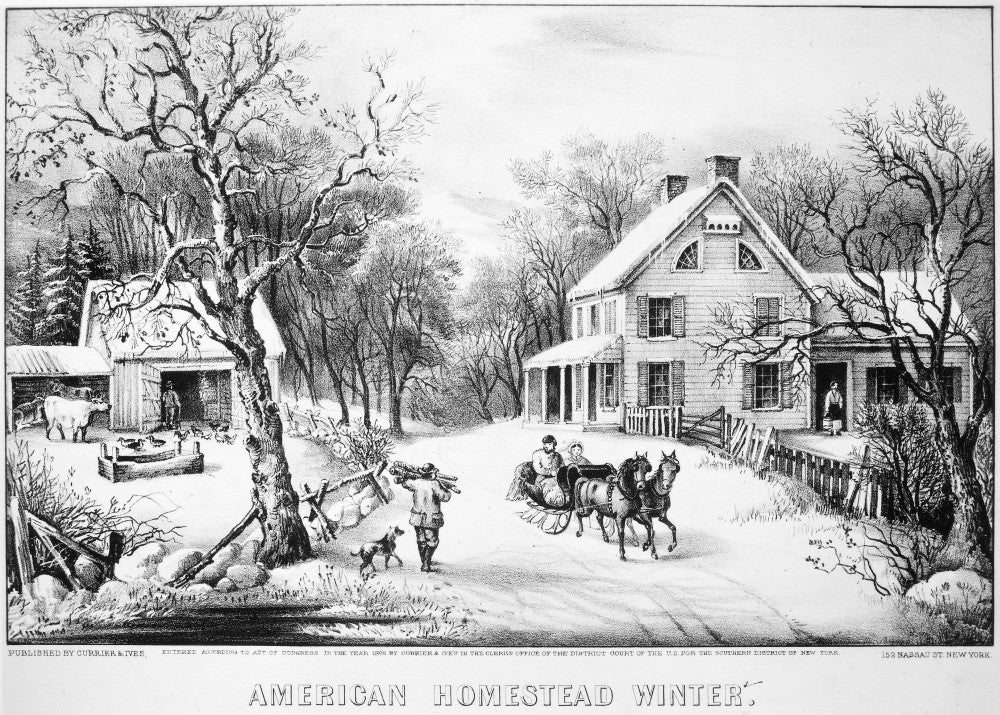 American Homestead Winter Lithograph Print by Currier & Ives