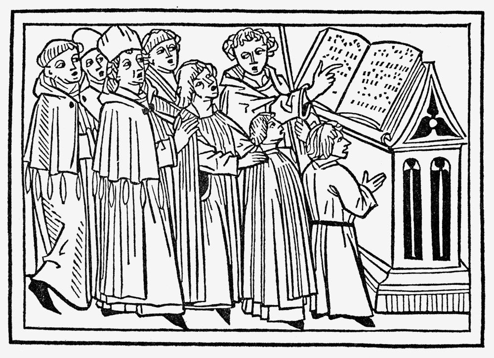 Medieval Choir Woodcut Print from Der Spiegel Des Menschlichen Lebens, 1479