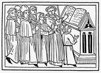 Medieval Choir Woodcut Print from Der Spiegel Des Menschlichen Lebens, 1479