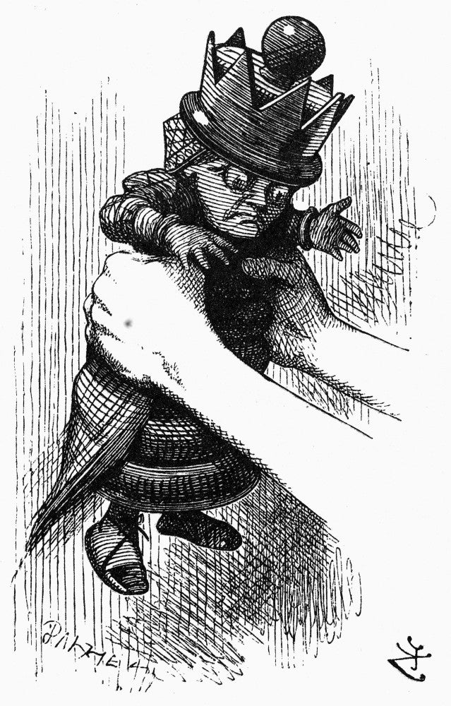 Alice Shaking The Red Queen Fine Art Print - Wood Engraving