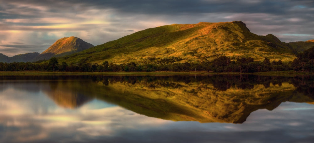 Mountain Reflection in Loch Awe at Sunset Fine Art Print