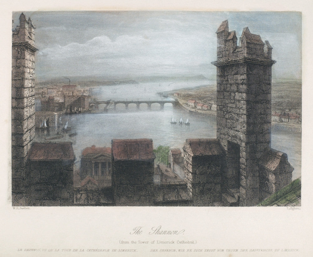 River Shannon View Fine Art Print - Limerick Cathedral, 1840