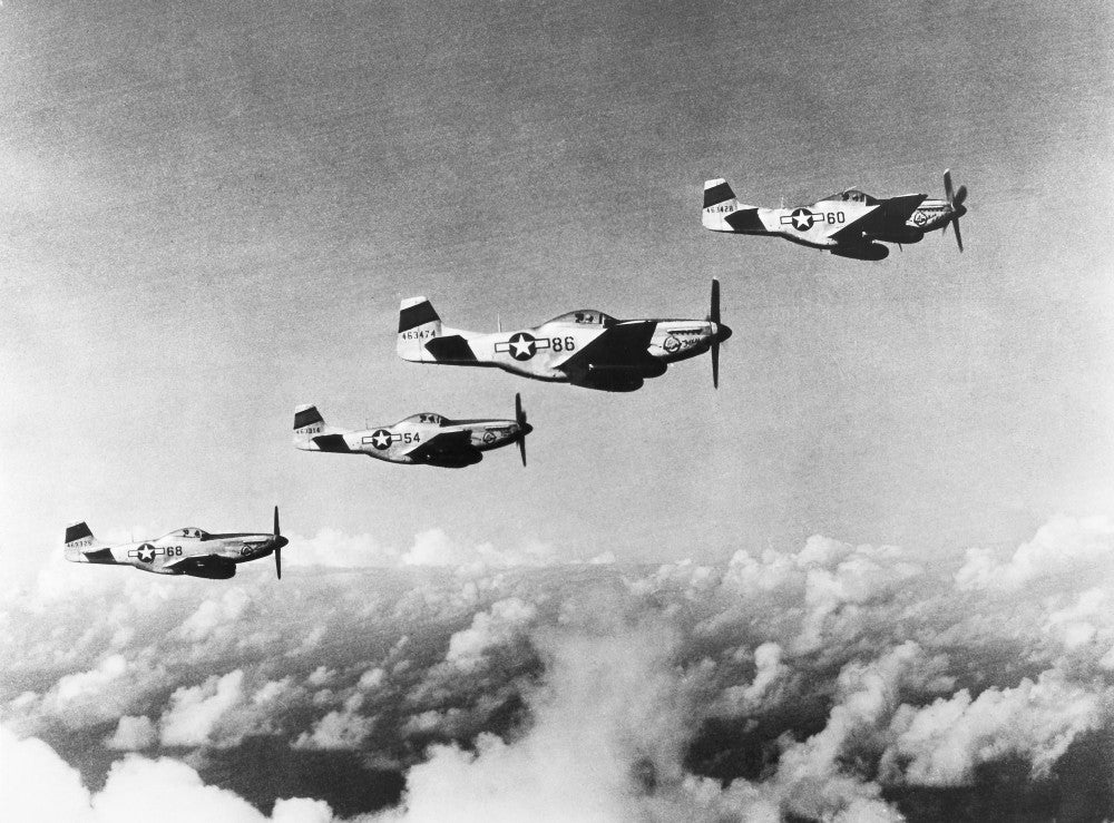 P-51 Mustang Fighter Planes Over Iwo Jima Fine Art Print