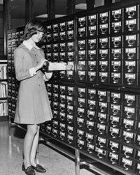 Young Girl Using the Library Card Catalog Fine Art Print