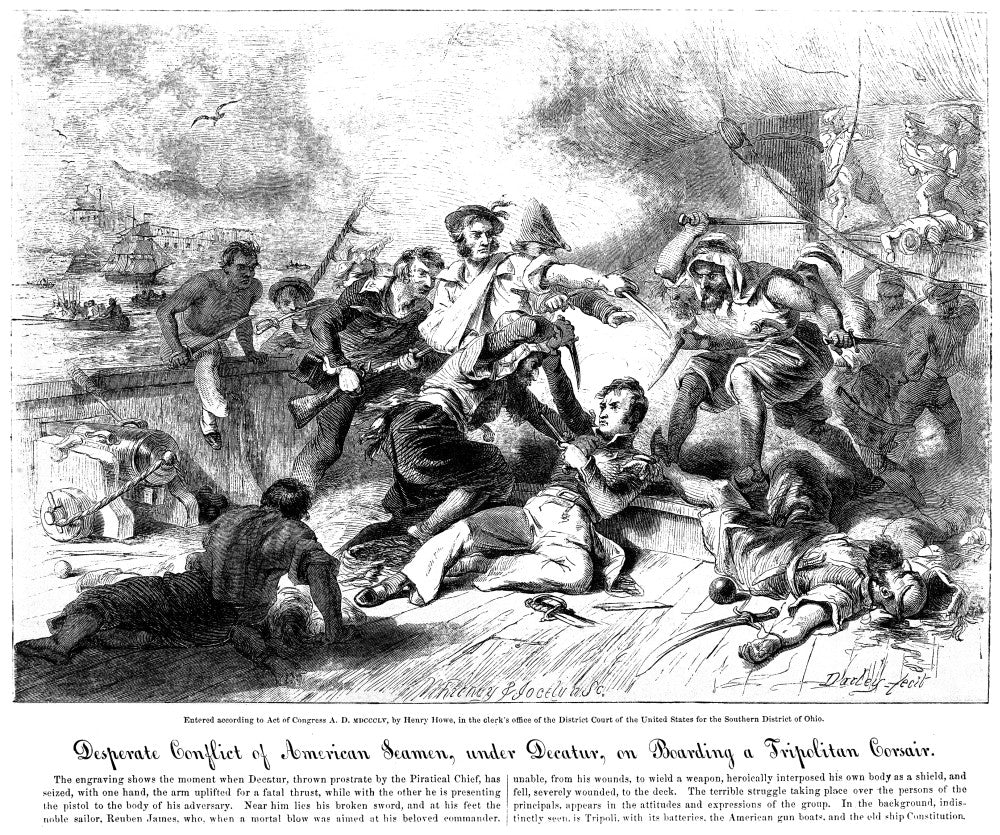 Desperate Conflict of American Seamen - Wood Engraving Print