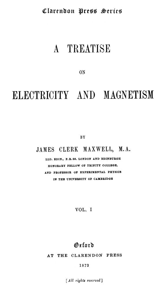 James Clerk Maxwell Title Page Art Print - Electricity & Magnetism