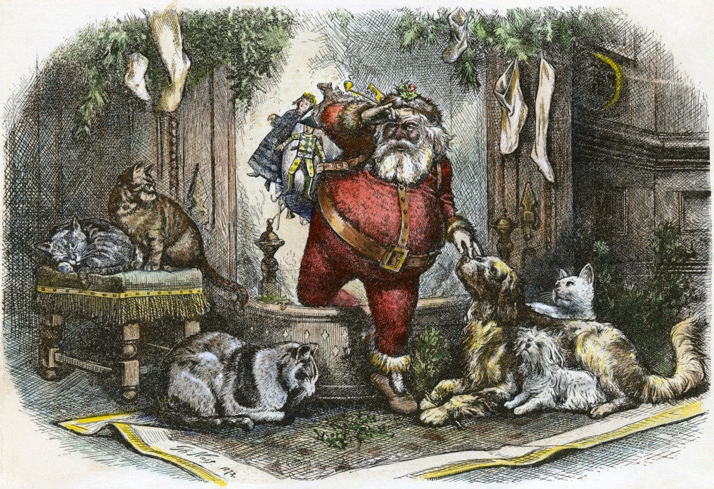 Thomas Nast's The Coming of Santa Claus Colored Engraving Print