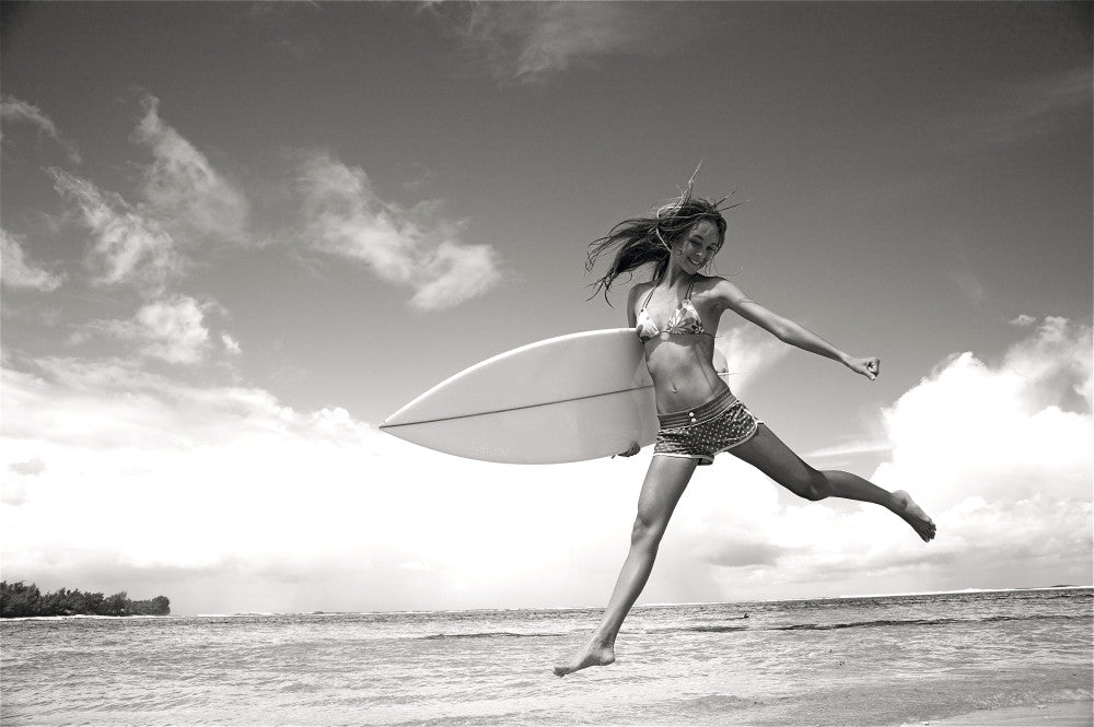 Surfer Girl at Tunnels Beach Black and White Fine Art Print by Kicka Witte