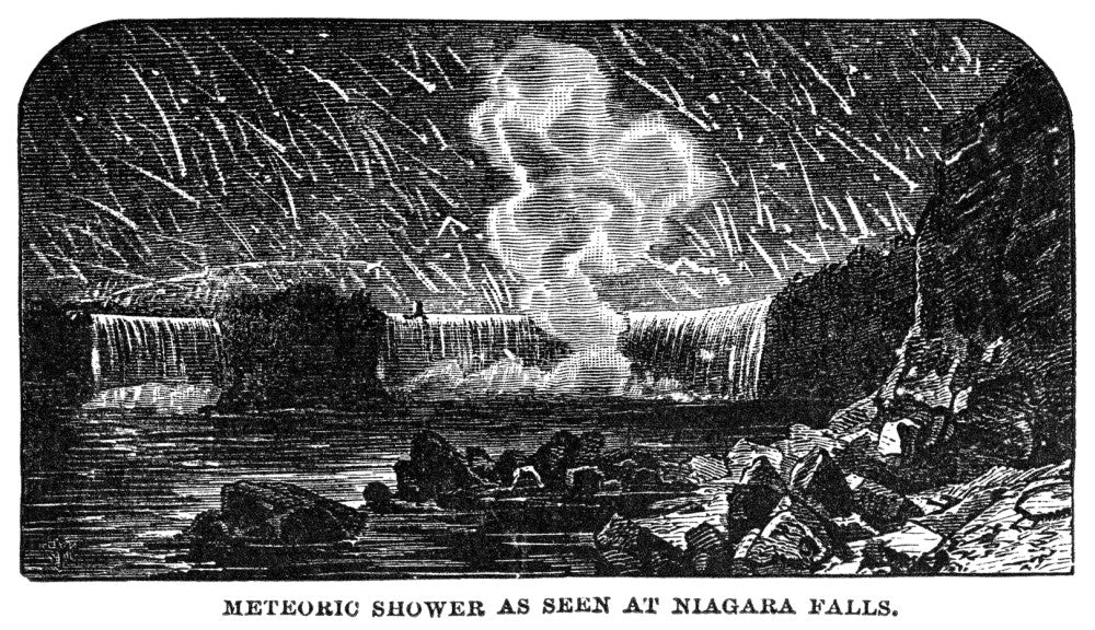 Leonid Meteor Shower at Niagara Falls Wood Engraving Print - 19th Century