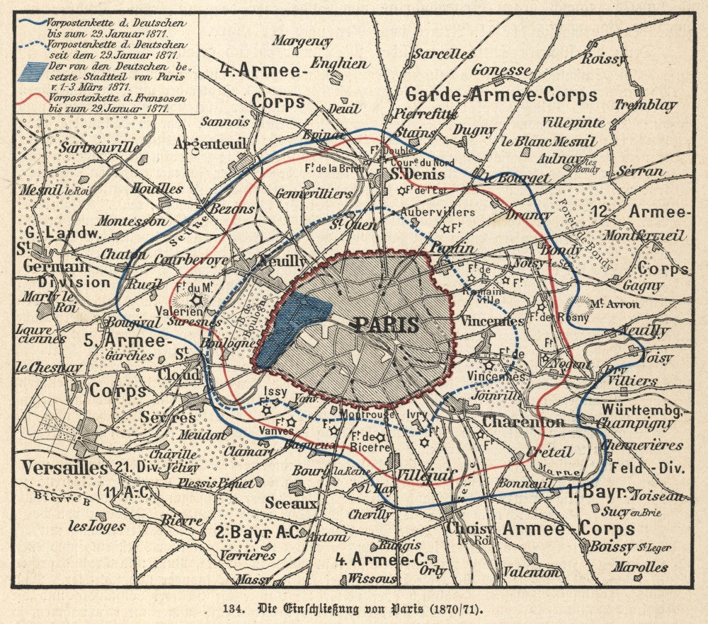 Siege of Paris Map 1870 Fine Art Print by Mary Evans Picture Library