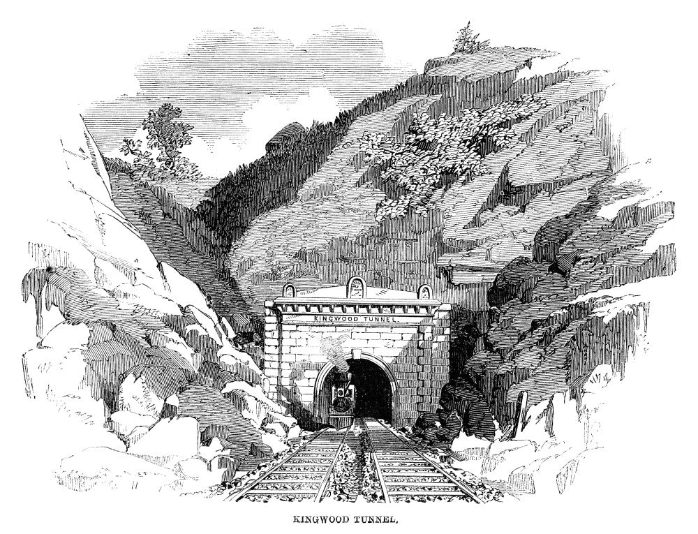 Baltimore & Ohio Railroad Pass at Kingwood Tunnel - Wood Engraving Print