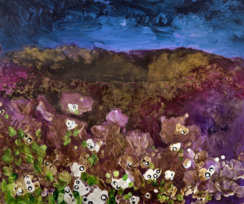 Stormy Mountain Landscape Fine Art Print - Flowers in Foreground