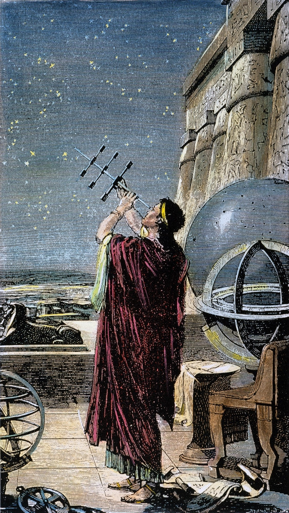 Hipparchus Observing the Stars 19th Century Line Engraving Poster Print